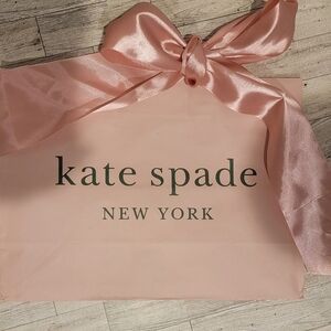Kate Spade Pink And Gray Gift Bag With Large Pink Satin Bow‎